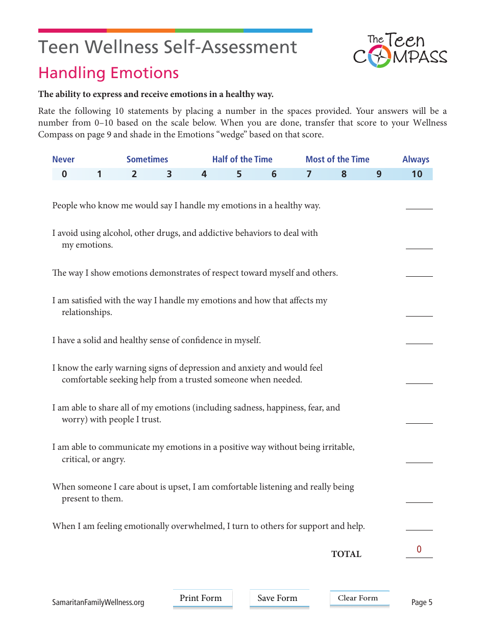 Teen Wellness Self-assessment Worksheet, Page 5