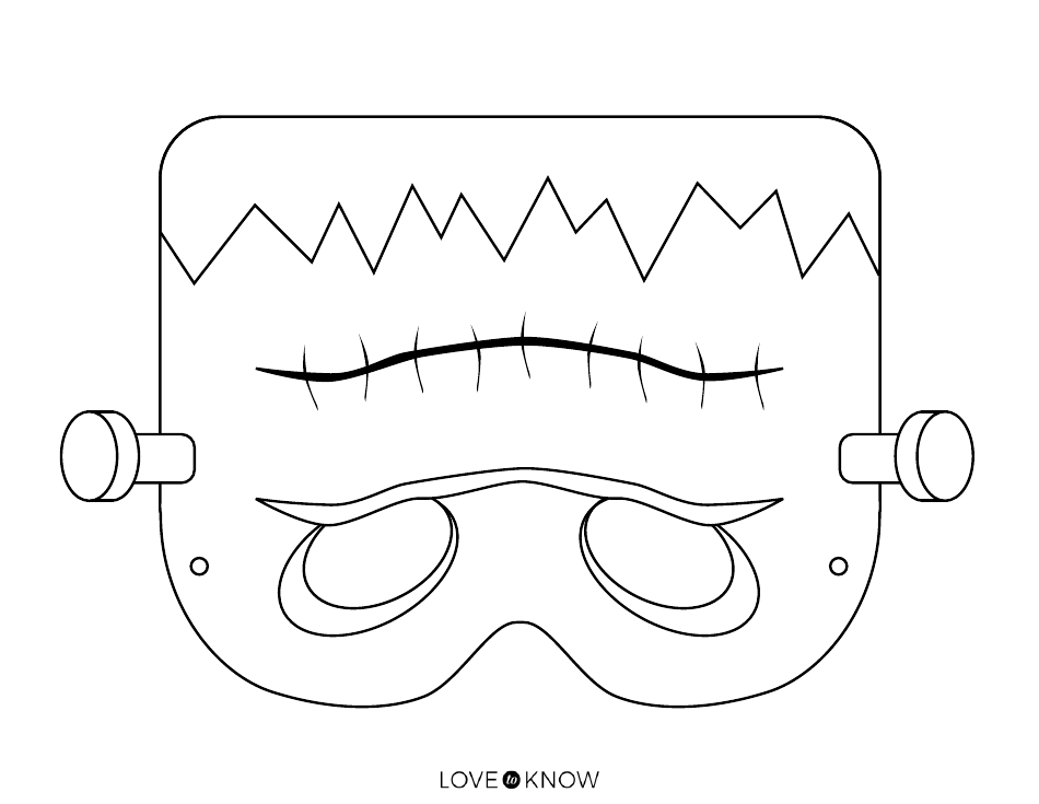 Halloween Frankenstein Mask Coloring Template, Page 1