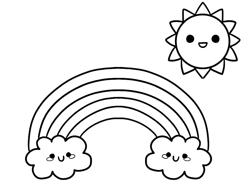 Cute Rainbow and Sun Coloring Page
