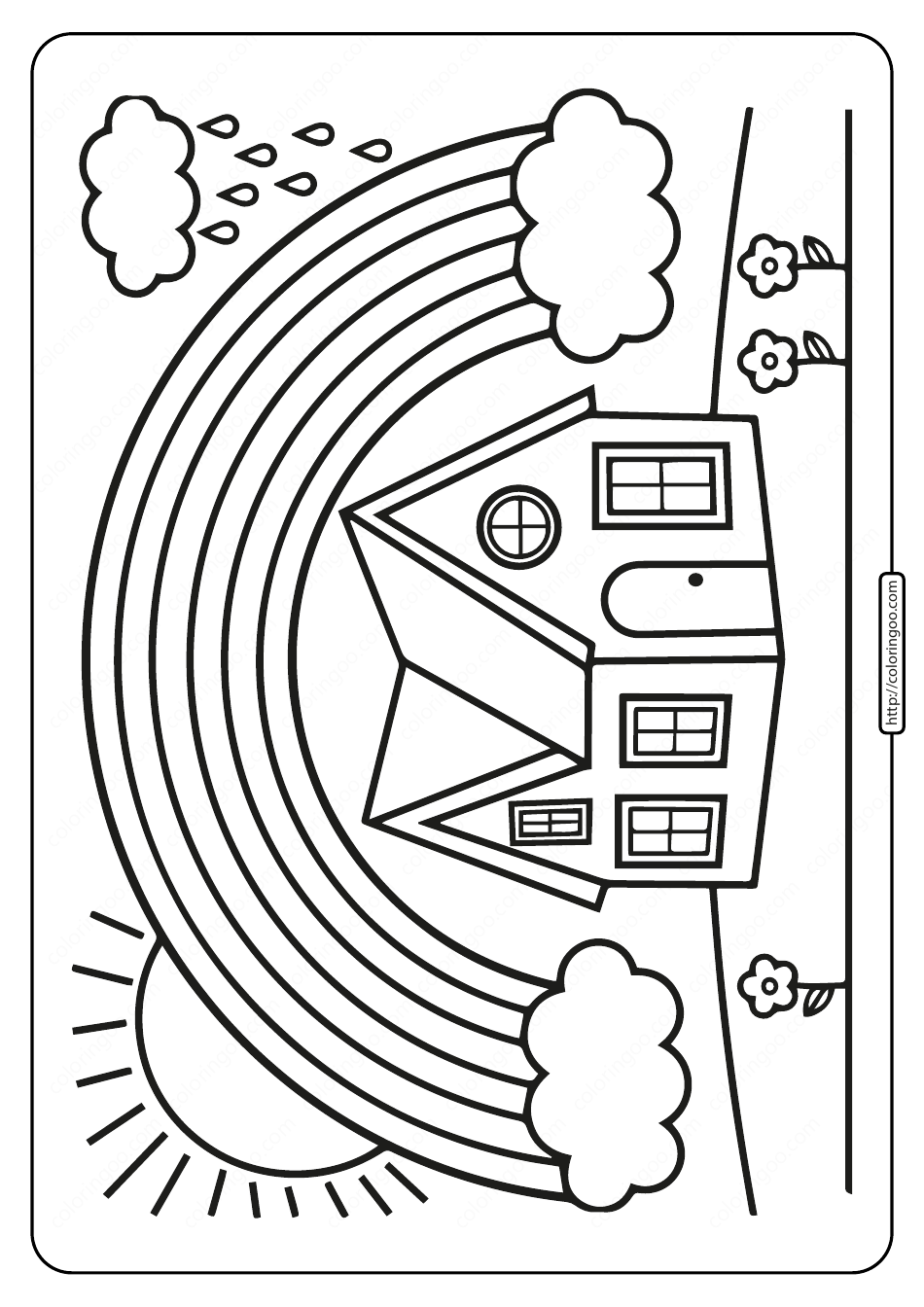 Rainbow Above House Coloring Page, Page 1