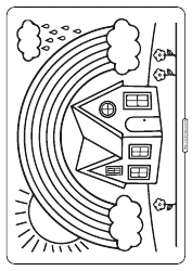 Document preview: Rainbow Above House Coloring Page