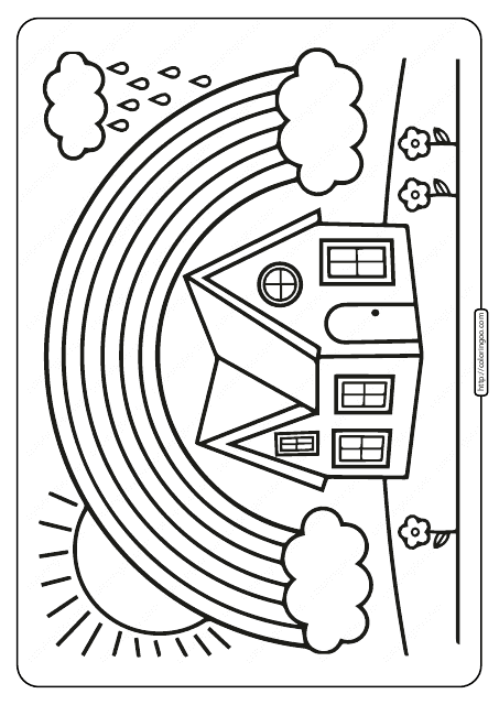 Rainbow Above House Coloring Page Download Pdf