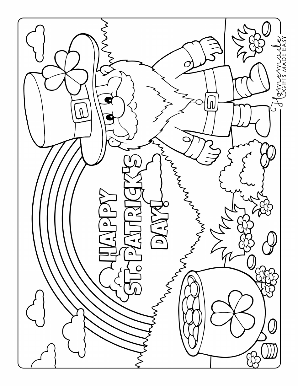 St. Patricks Day Coloring Page - Leprechaun and Rainbow, Page 1
