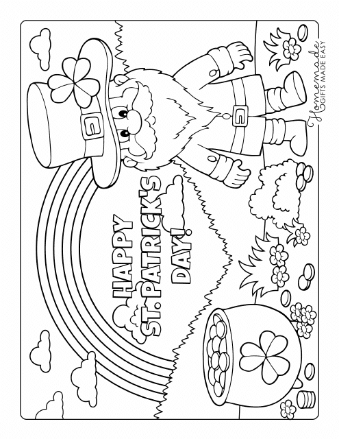 St. Patrick's Day Coloring Page - Leprechaun and Rainbow