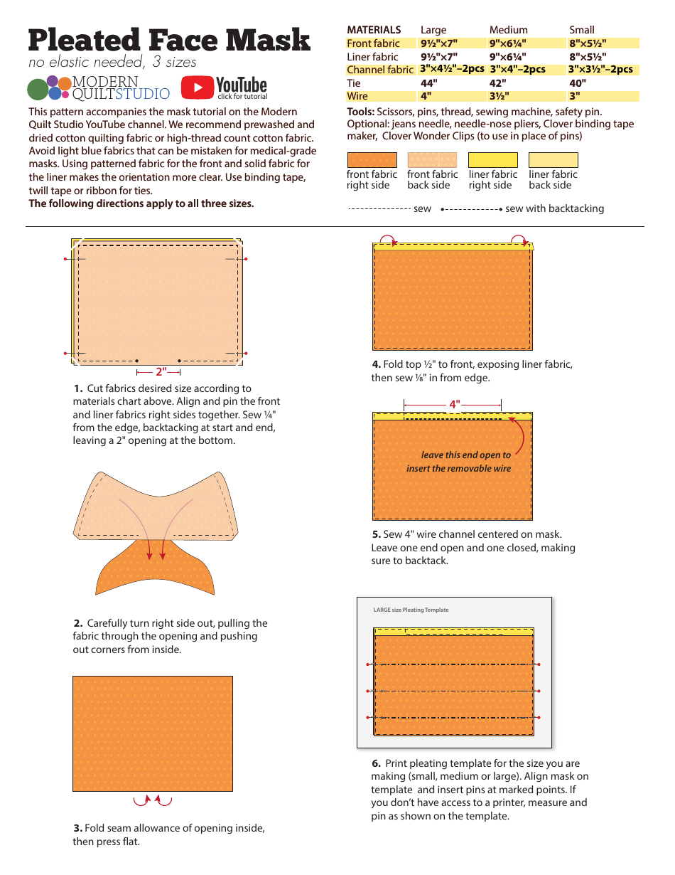 Pleated Face Mask Template, Page 1