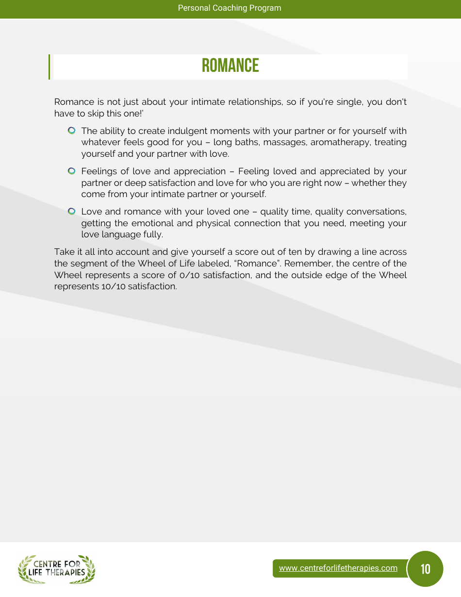 Wheel of Life Self-coaching Book, Page 10