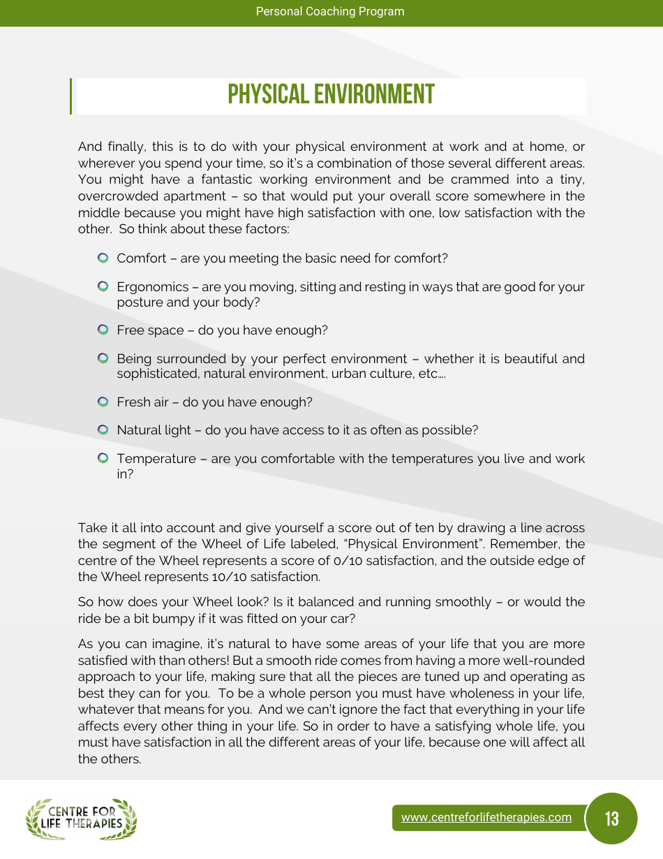 Wheel of Life Self-coaching Book, Page 13