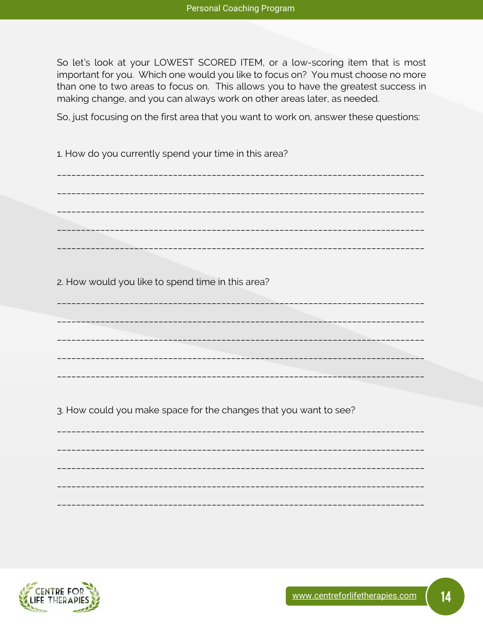 Wheel of Life Self-coaching Book, Page 14