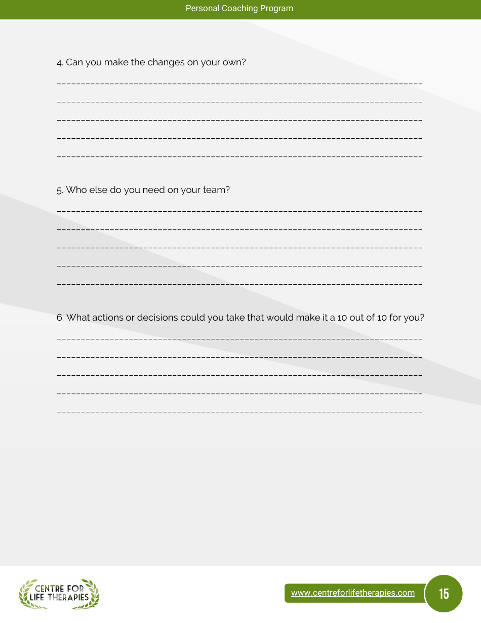 Wheel of Life Self-coaching Book, Page 15