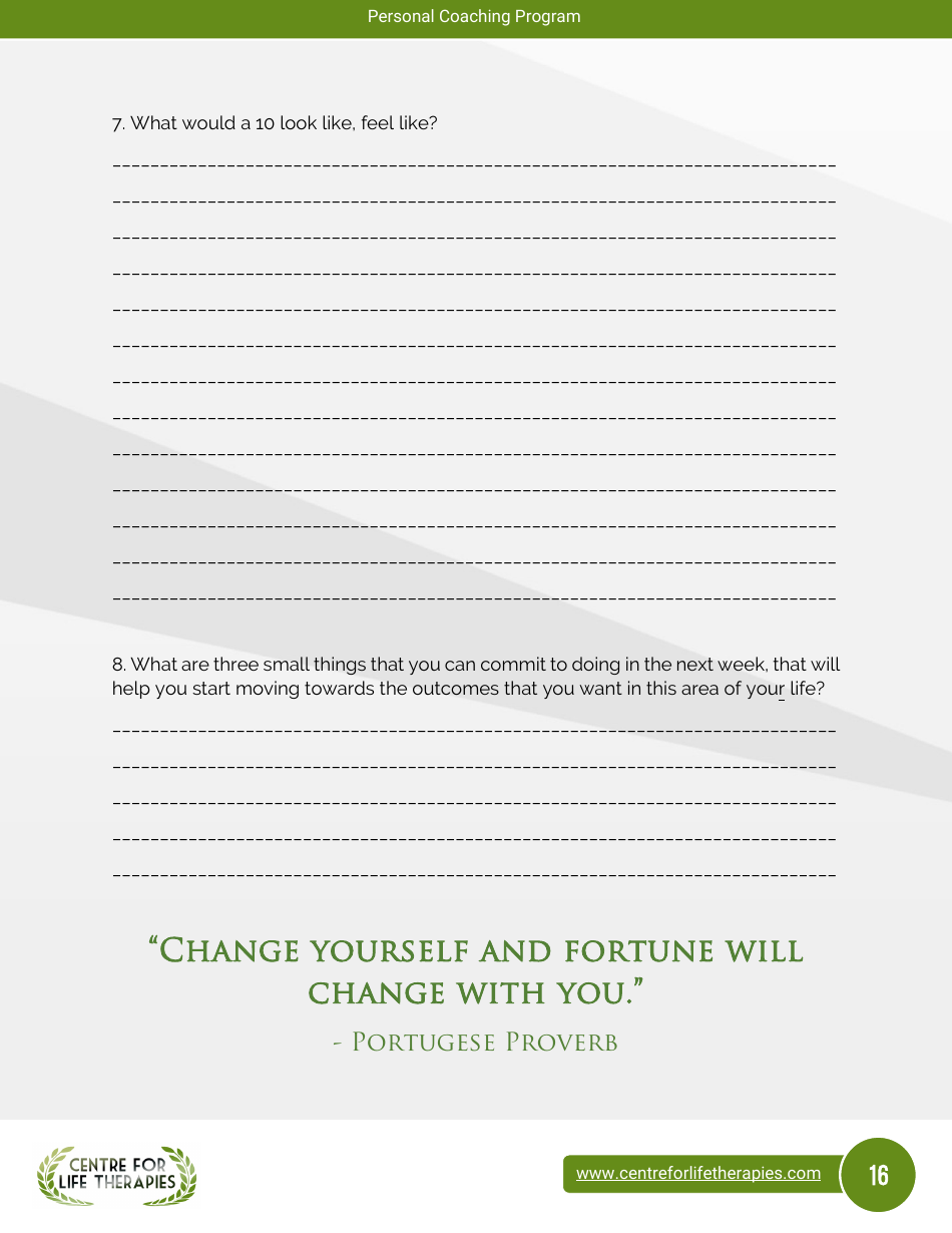 Wheel of Life Self-coaching Book, Page 16