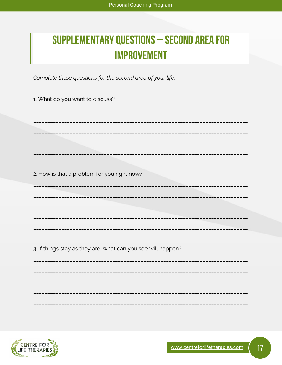 Wheel of Life Self-coaching Book, Page 17