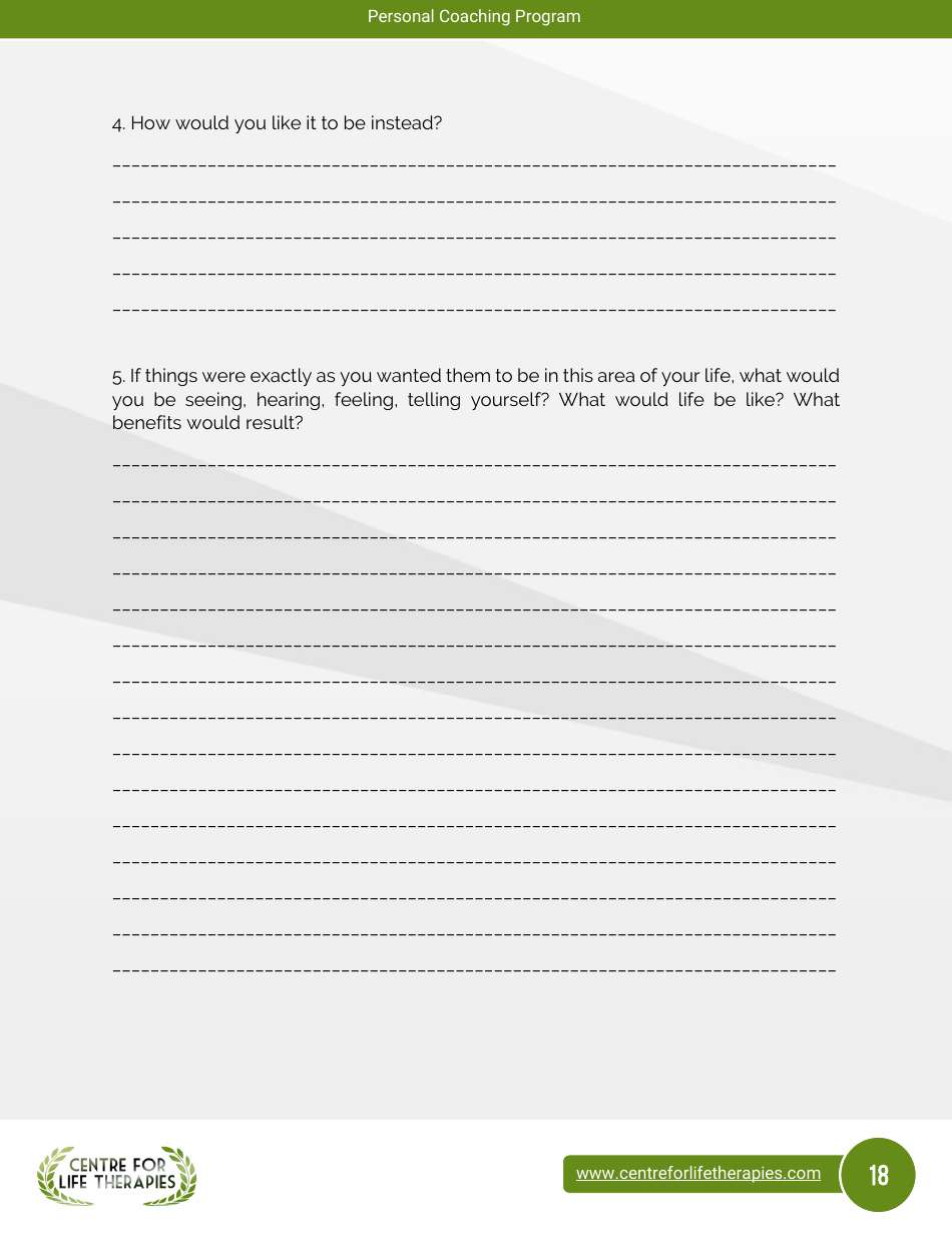 Wheel of Life Self-coaching Book, Page 18