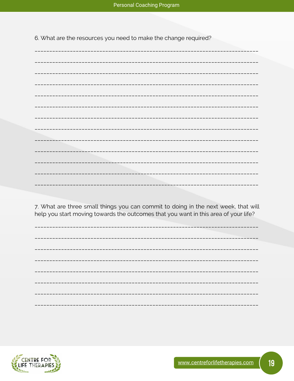 Wheel of Life Self-coaching Book, Page 19