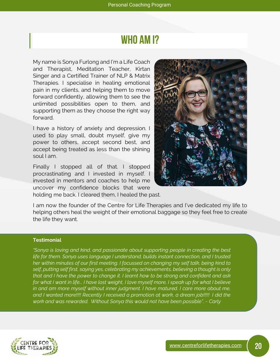 Wheel of Life Self-coaching Book, Page 20