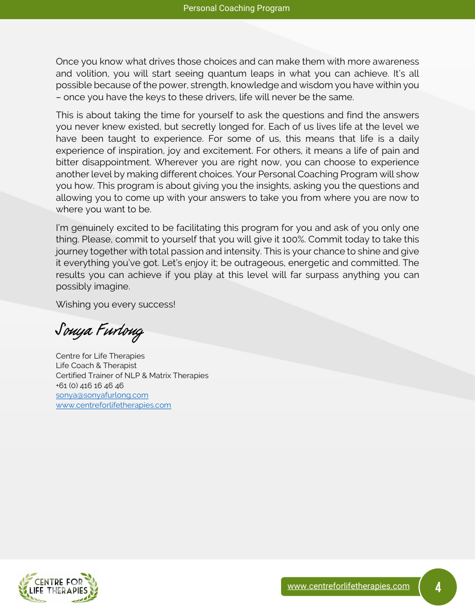 Wheel of Life Self-coaching Book, Page 4