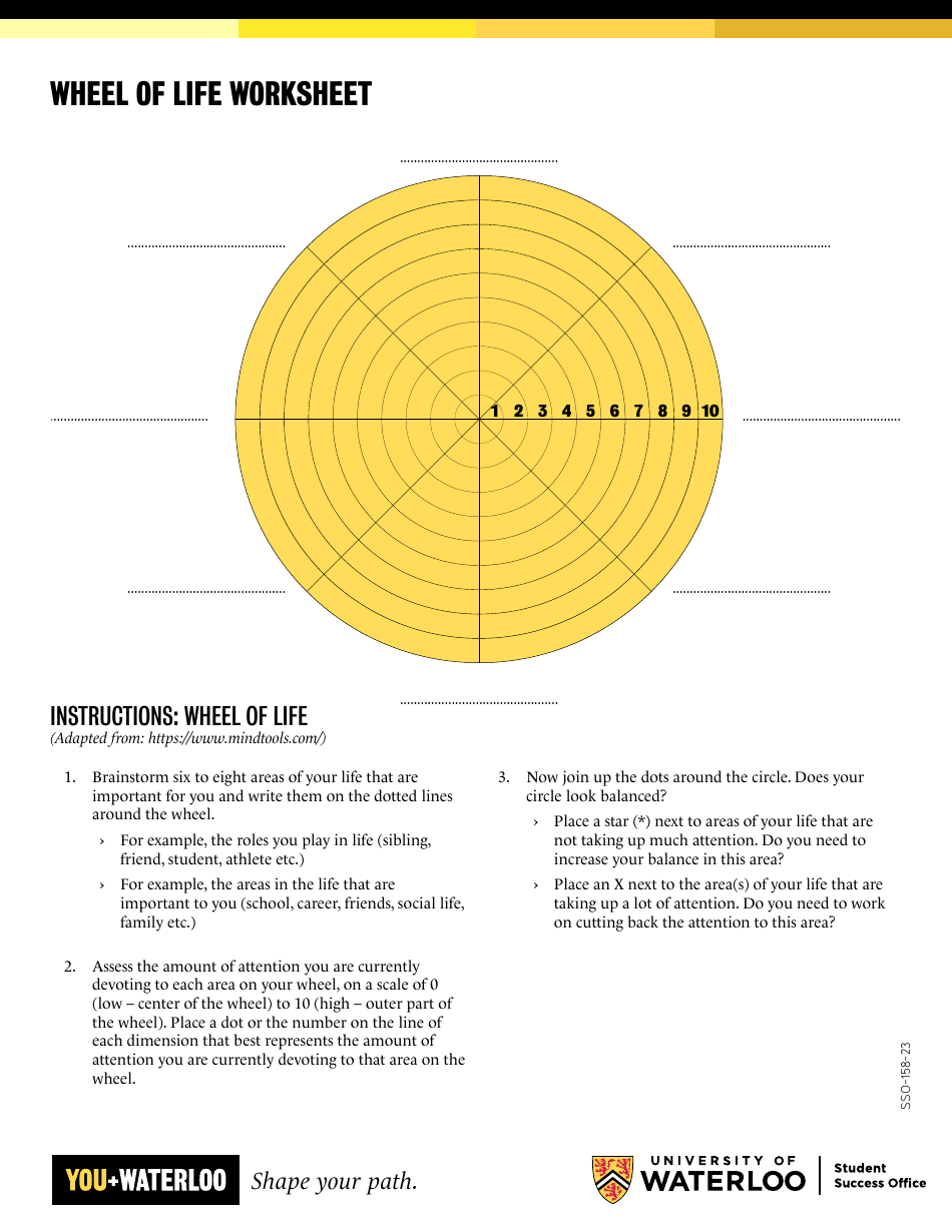 Wheel of Life Worksheet - University of Waterloo, Page 1