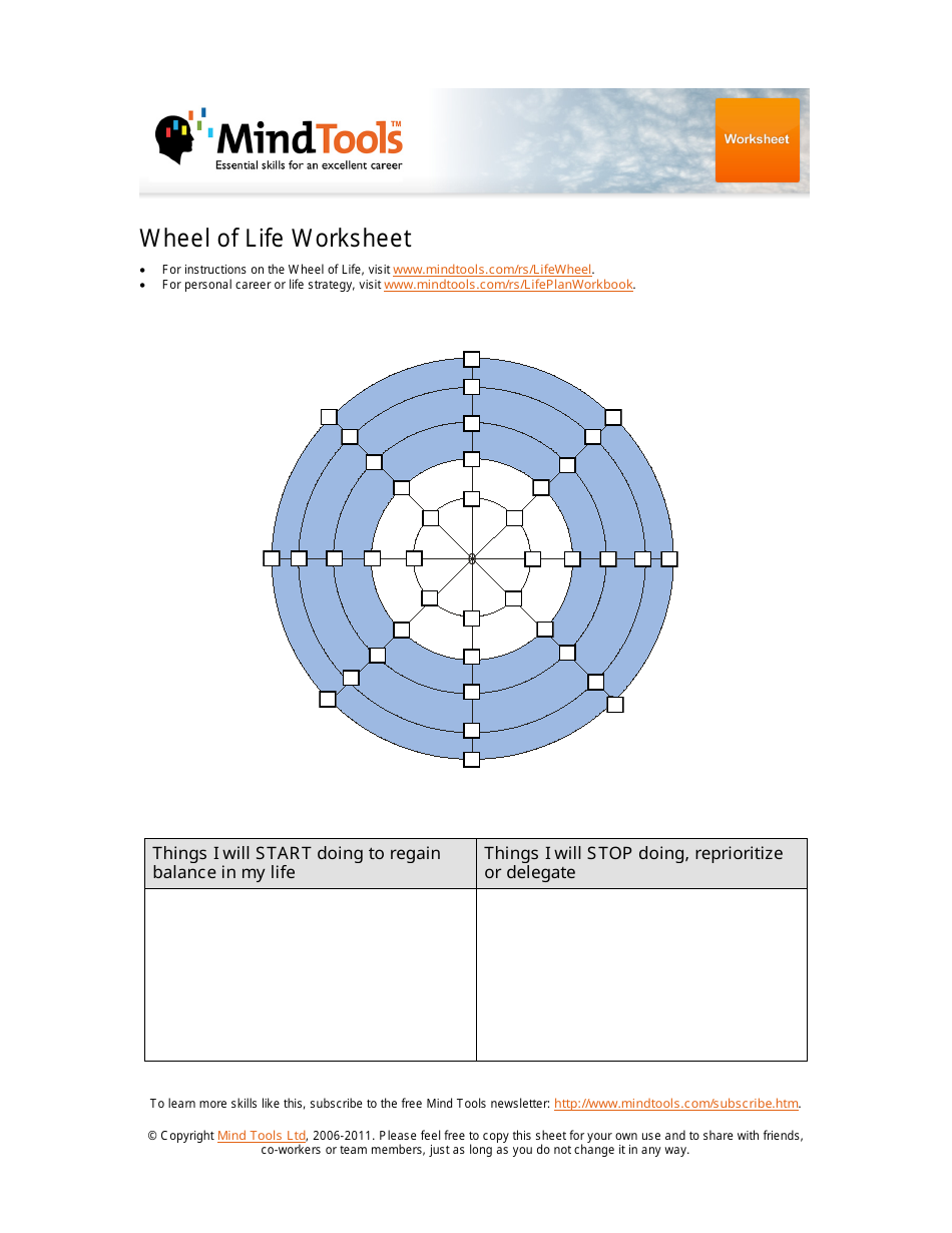 Wheel of Life Worksheet - Mind Tools, Page 1