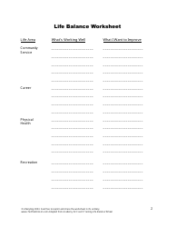 Life Balance Wheel Worksheet, Page 2