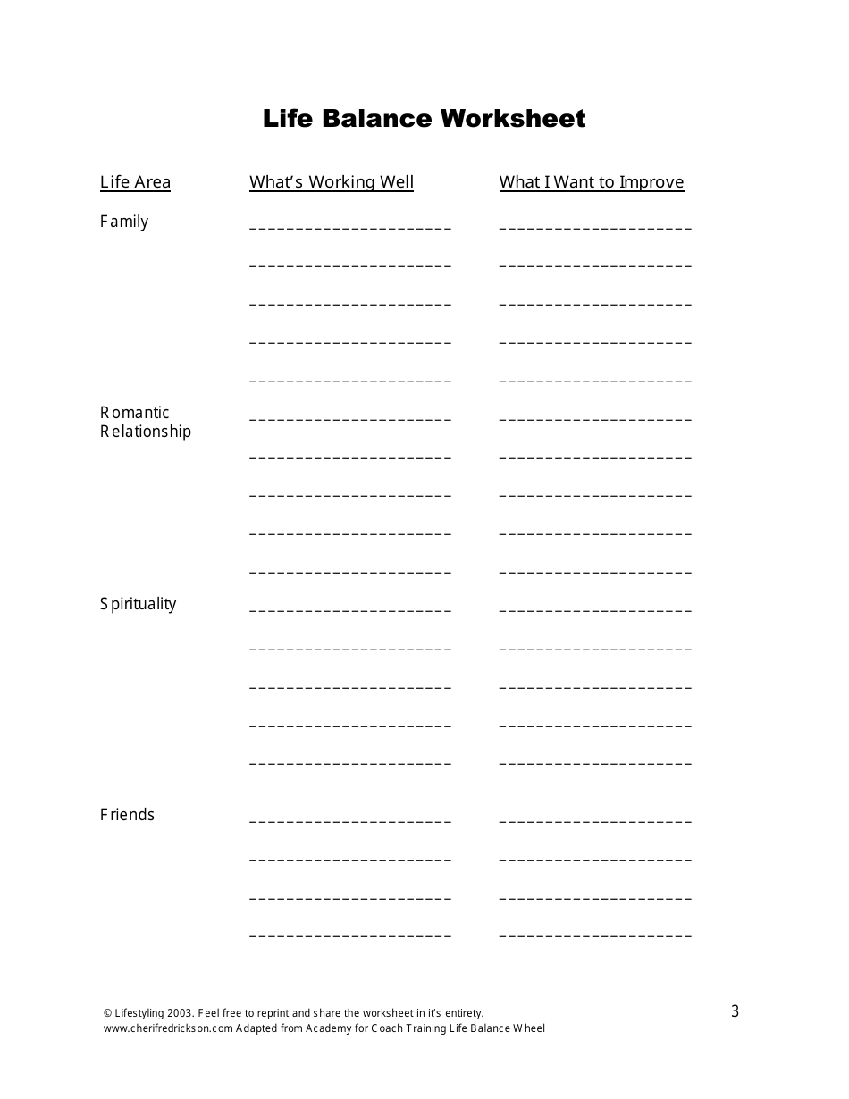 Life Balance Wheel Worksheet, Page 3