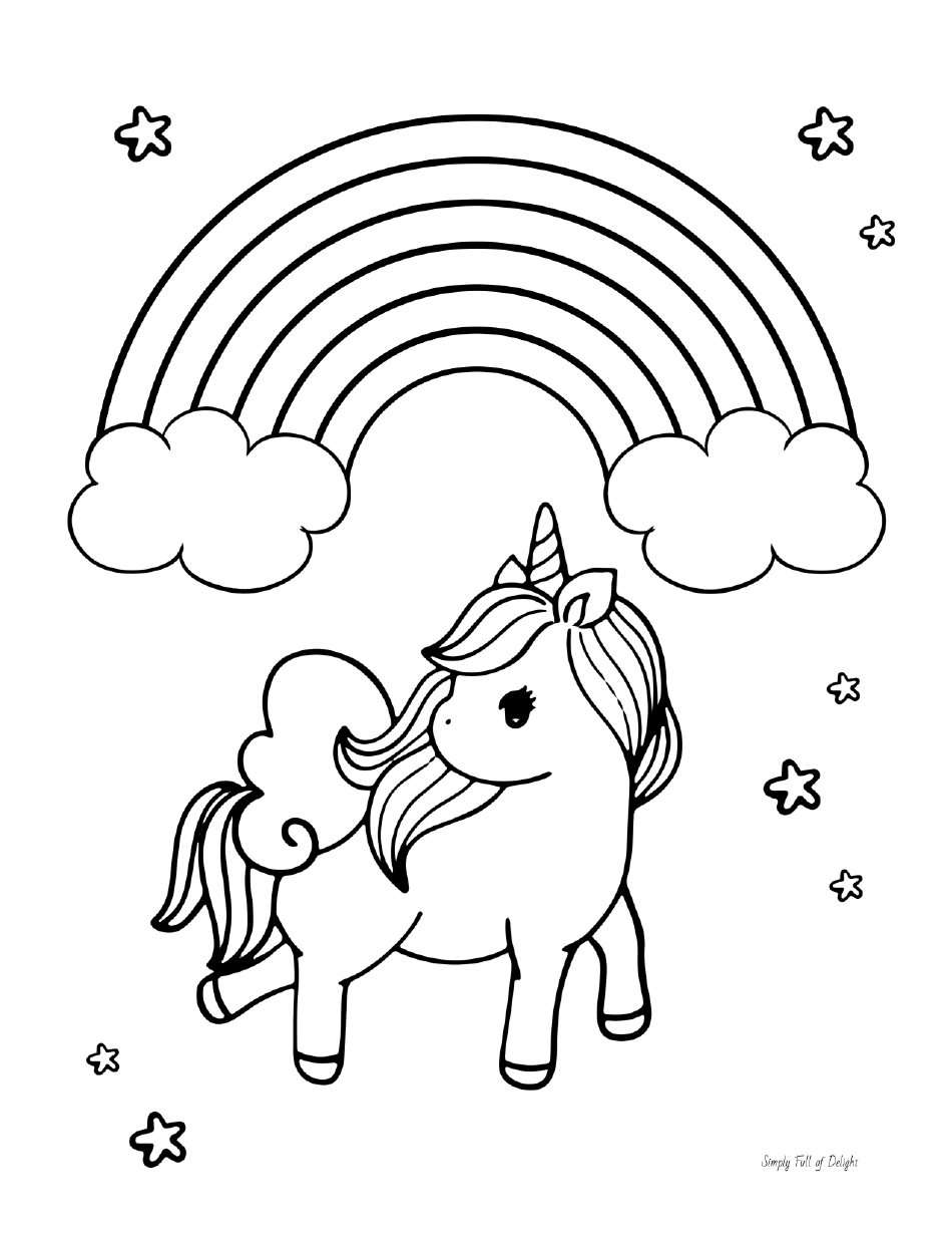 Unicorn Rainbow Coloring Page, Page 1