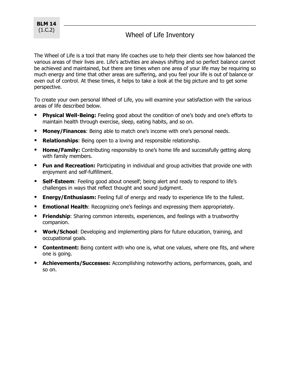 Wheel of Life Inventory - Career Development, Page 1