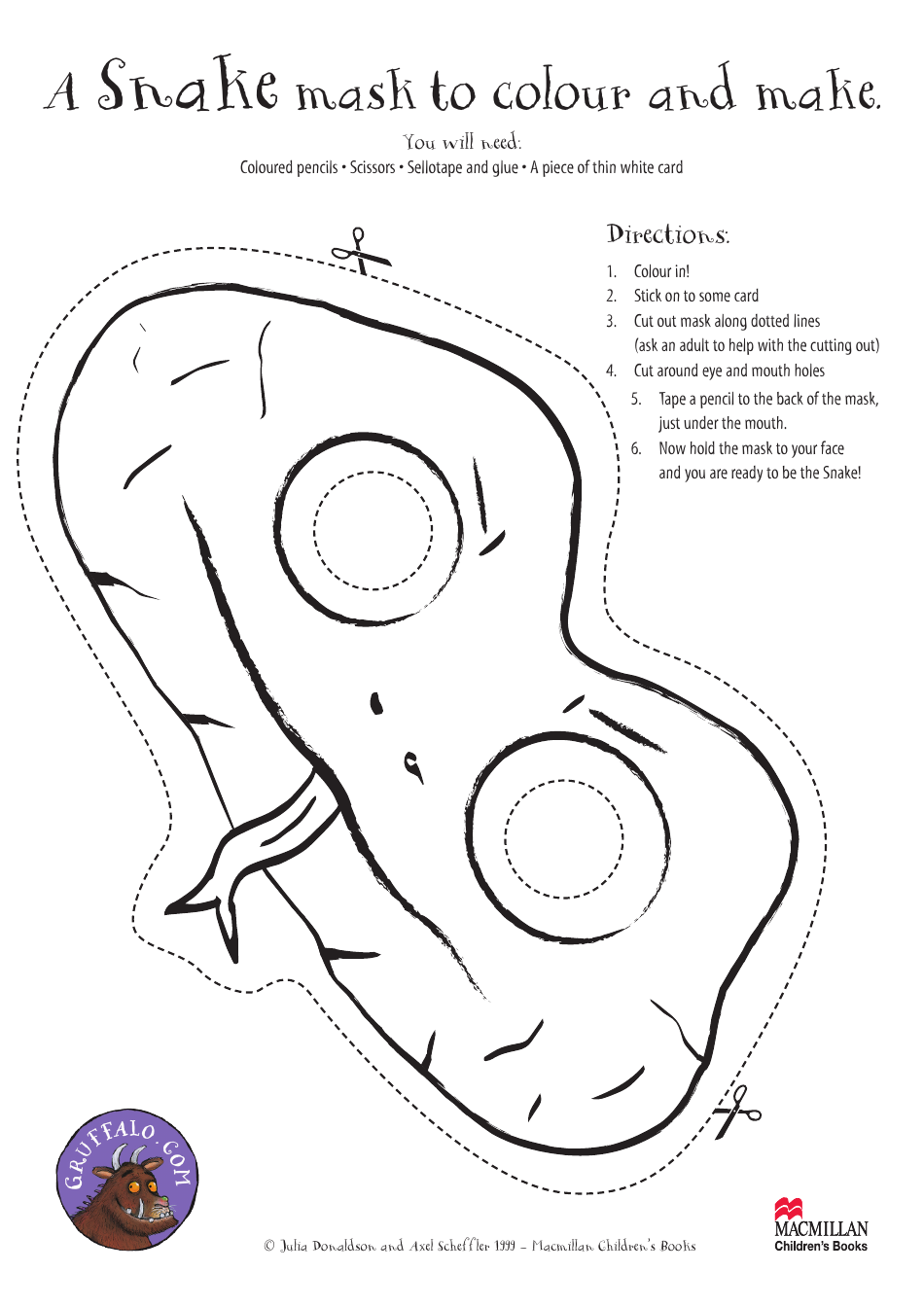 Snake Mask Coloring Template, Page 1