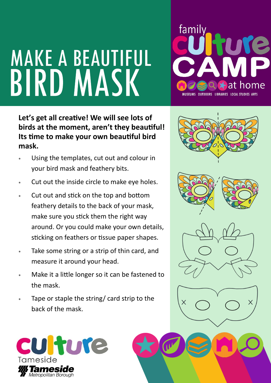 Beautiful Bird Mask Coloring Template, Page 1
