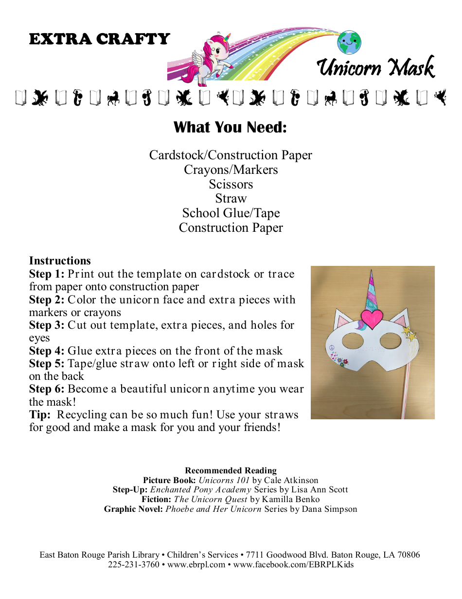 Unicorn Mask Coloring Template - Varicolored, Page 1
