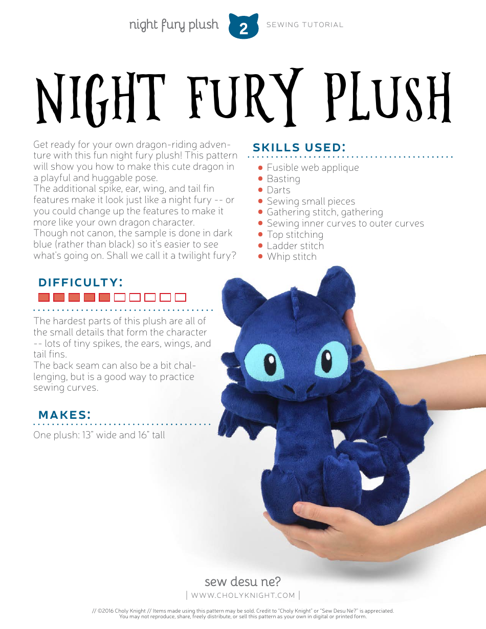 Night Fury Plush Sewing Pattern Templates, Page 2
