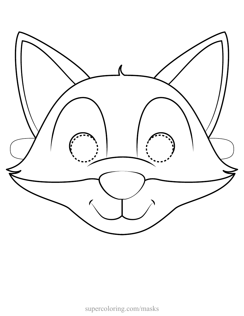 Fox Mask Coloring Template, Page 1