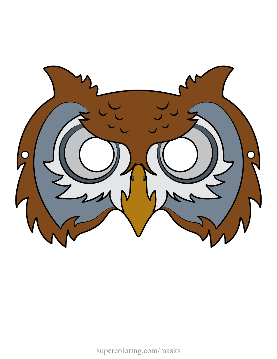 Owl Mask Template - Brown and Grey, Page 1