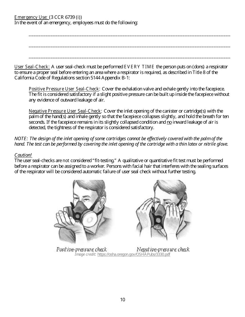 Form HS-1513 Generic Guidelines for Development of a Respiratory Protection Program in Accordance With Department of Pesticide Regulation Requirements - California, Page 10
