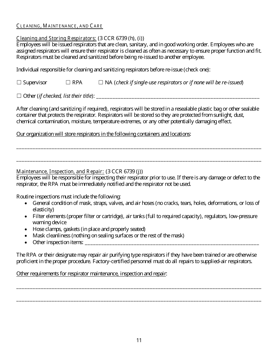 Form HS-1513 Generic Guidelines for Development of a Respiratory Protection Program in Accordance With Department of Pesticide Regulation Requirements - California, Page 11