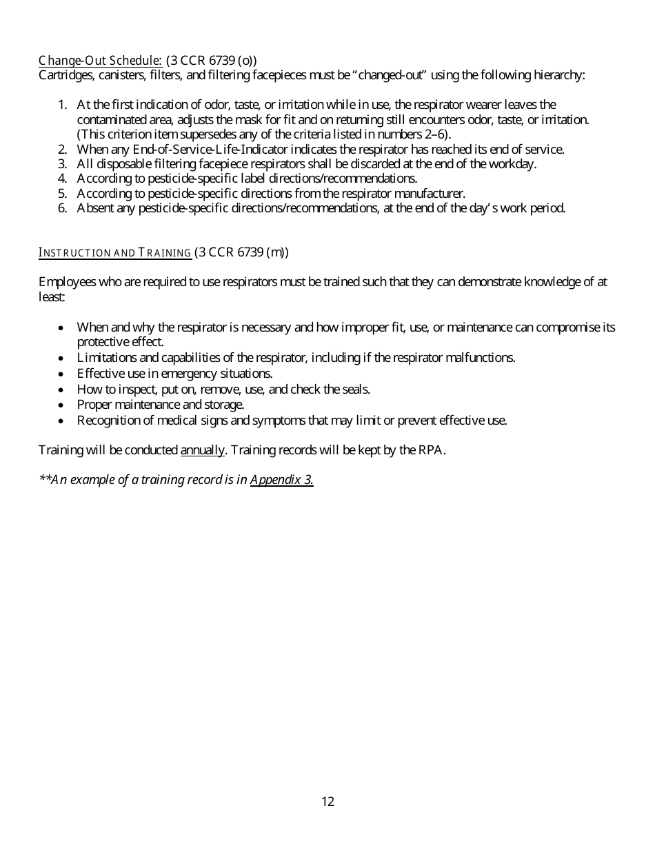 Form HS-1513 Generic Guidelines for Development of a Respiratory Protection Program in Accordance With Department of Pesticide Regulation Requirements - California, Page 12