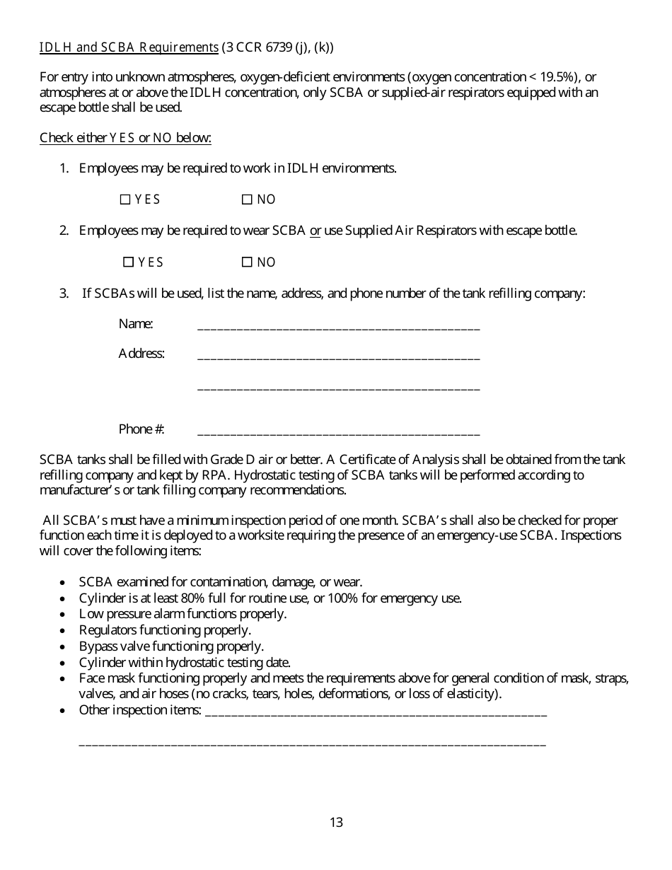 Form HS-1513 Generic Guidelines for Development of a Respiratory Protection Program in Accordance With Department of Pesticide Regulation Requirements - California, Page 13