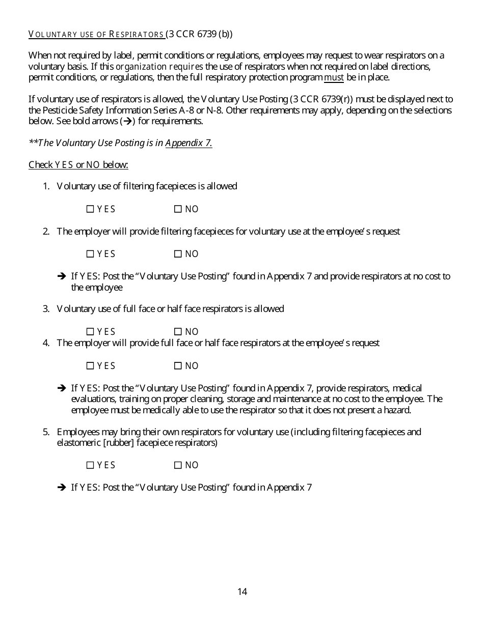 Form HS-1513 Generic Guidelines for Development of a Respiratory Protection Program in Accordance With Department of Pesticide Regulation Requirements - California, Page 14