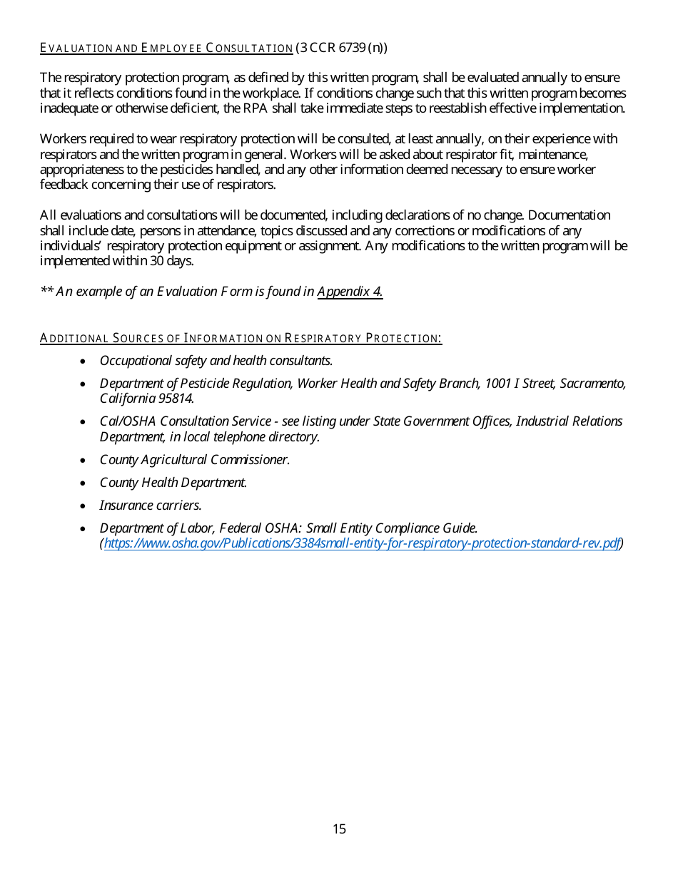 Form HS-1513 Generic Guidelines for Development of a Respiratory Protection Program in Accordance With Department of Pesticide Regulation Requirements - California, Page 15