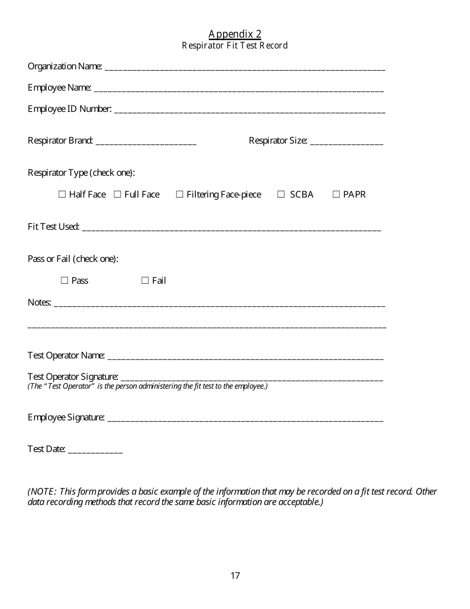 Form HS-1513 Generic Guidelines for Development of a Respiratory Protection Program in Accordance With Department of Pesticide Regulation Requirements - California, Page 17
