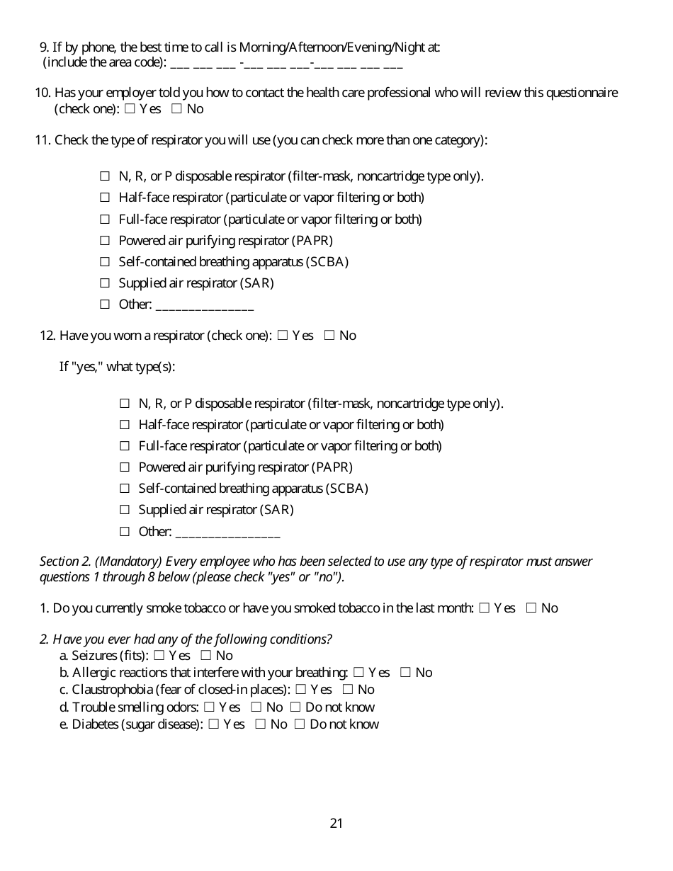 Form HS-1513 Generic Guidelines for Development of a Respiratory Protection Program in Accordance With Department of Pesticide Regulation Requirements - California, Page 21