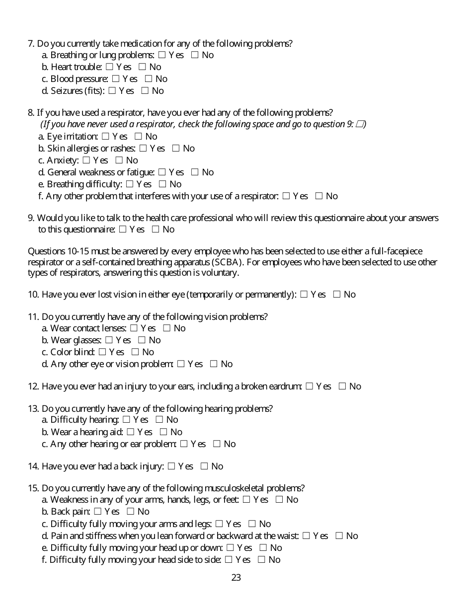 Form HS-1513 Generic Guidelines for Development of a Respiratory Protection Program in Accordance With Department of Pesticide Regulation Requirements - California, Page 23