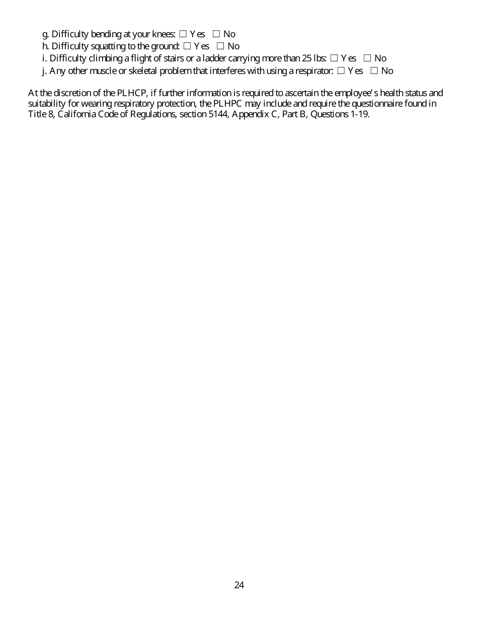 Form HS-1513 Generic Guidelines for Development of a Respiratory Protection Program in Accordance With Department of Pesticide Regulation Requirements - California, Page 24