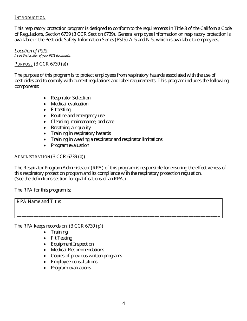 Form HS-1513 Generic Guidelines for Development of a Respiratory Protection Program in Accordance With Department of Pesticide Regulation Requirements - California, Page 4