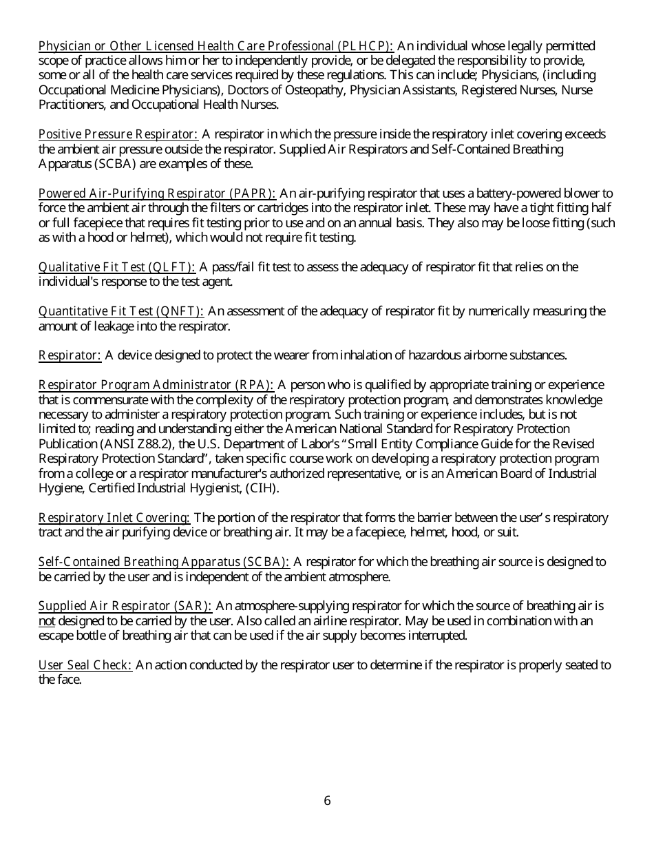 Form HS-1513 Generic Guidelines for Development of a Respiratory Protection Program in Accordance With Department of Pesticide Regulation Requirements - California, Page 6