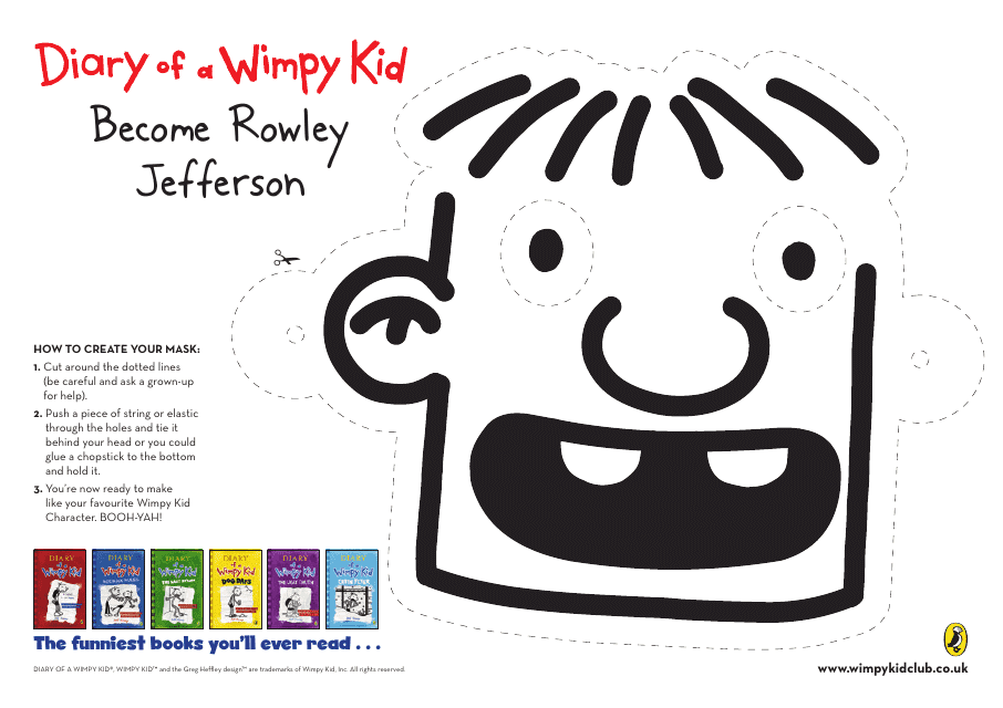 Rowley Jefferson Mask Template - Diary of a Wimpy Kid