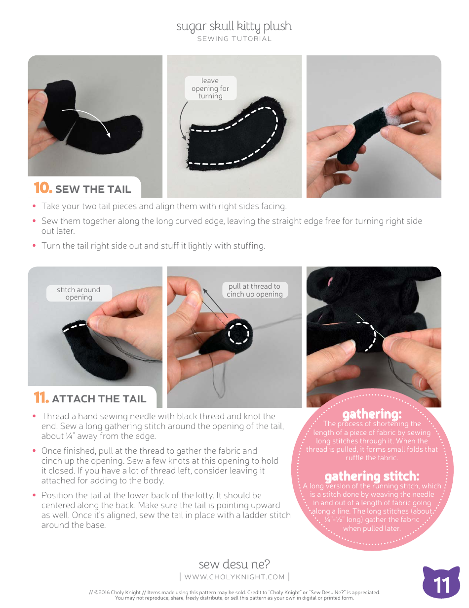 Sugar Skull Kitty Plush Sewing Pattern Templates, Page 11