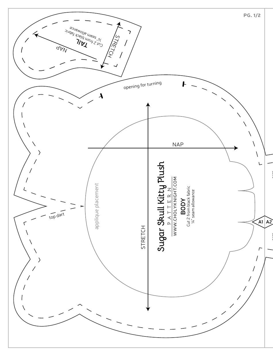 Sugar Skull Kitty Plush Sewing Pattern Templates, Page 12