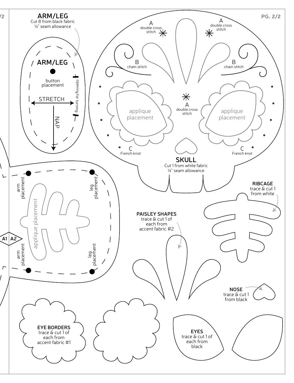 Sugar Skull Kitty Plush Sewing Pattern Templates, Page 13