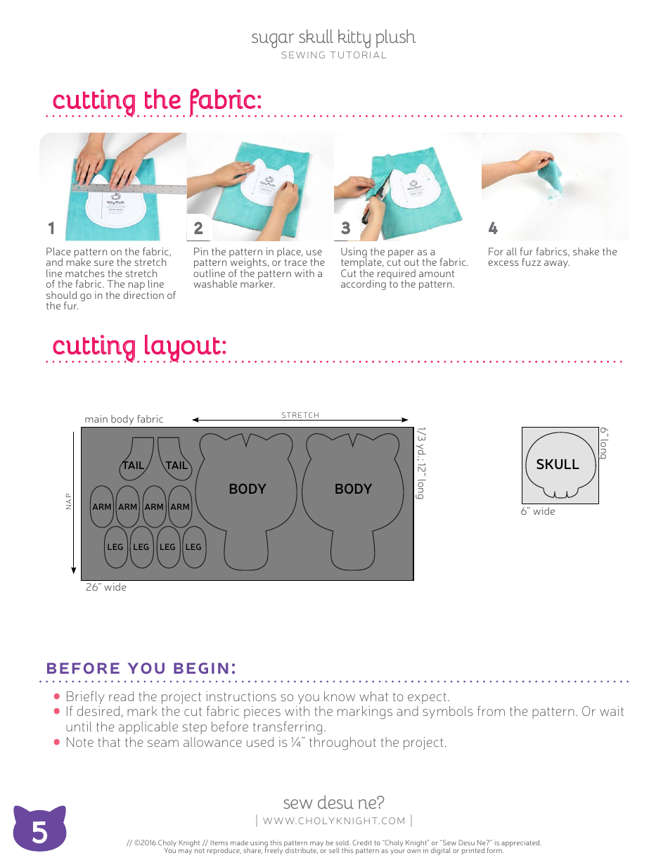 Sugar Skull Kitty Plush Sewing Pattern Templates, Page 5