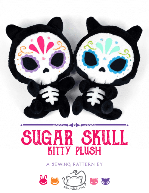 Sugar Skull Kitty Plush Sewing Pattern Templates