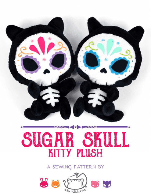 Sugar Skull Kitty plush sewing pattern template - Image preview